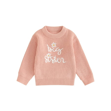 

Baby Girl Sweaters Long Sleeve Floral Letter Embroidery Pullover Tops