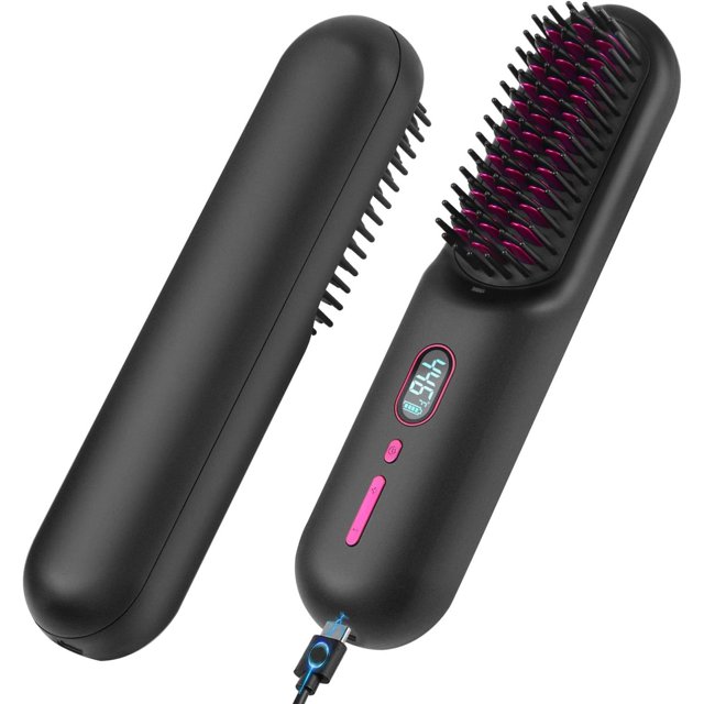 Cordless Hair Straightener Brush, Portable Negative Ion Hot Hair Brush, 12 Temperature Settings with Auto-Off Safety, 10000 mAh Large Battery & Mini to Carry Out