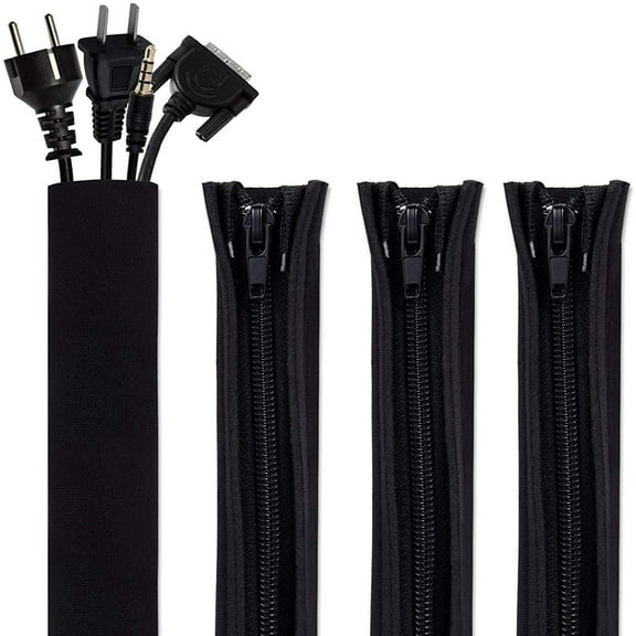 Cord Organizer System Cable Management Sleeve, 19.5 inch, Wire Cover with Zipper, Cable Wrap, Cord Sleeves for TV, Computer, Office, Home Entertainment, 4 Pack