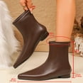 thumbnail image 3 of Chelsea Boots Women Trendy Stitching Leather Pointed Toe Low Heel Back Zipper Winter Fall Dress Ankle Booties Wine Size 6.5, 3 of 6