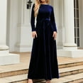 thumbnail image 2 of biudgviw Cocktail Dresses for Women Velvet Slim Comfy Crewneck Long Sleeve Vintage Maxi Dress Fall Flowy Belted Party Dress, 2 of 7