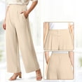 thumbnail image 5 of longantii Women's Soft Flowy High-Waist Pull-On Wide-Leg Pants for Seniors - Elastic Comfy Stretch Pants for Ladies Beige M, 5 of 5
