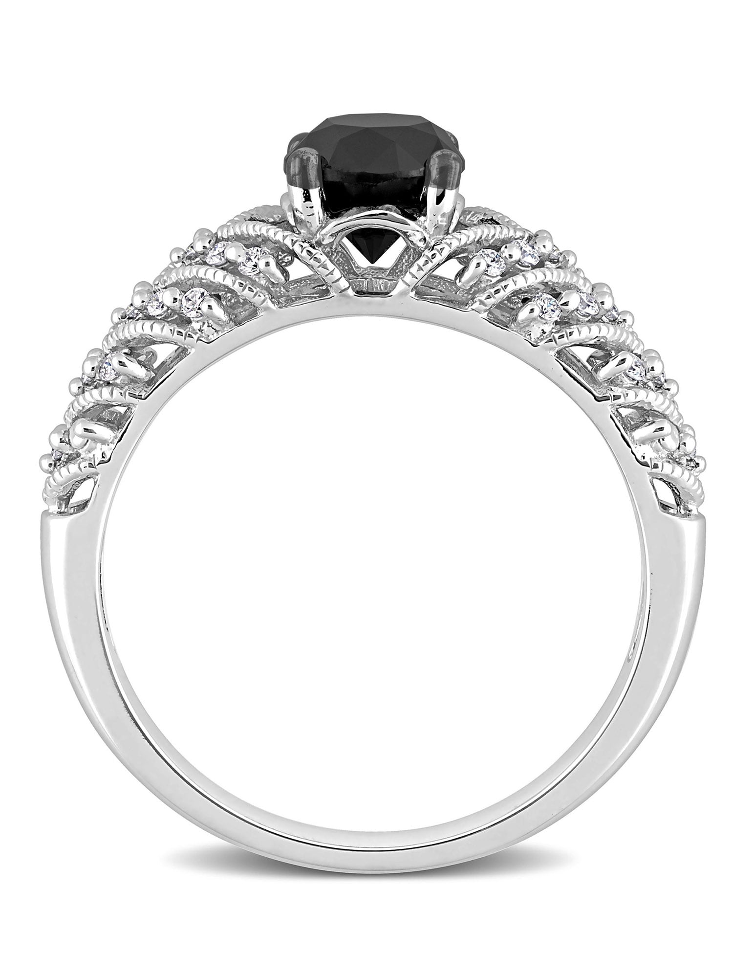 4/5 Carat T.W. Black and White Diamond 14kt White Gold Vintage Engagement Ring