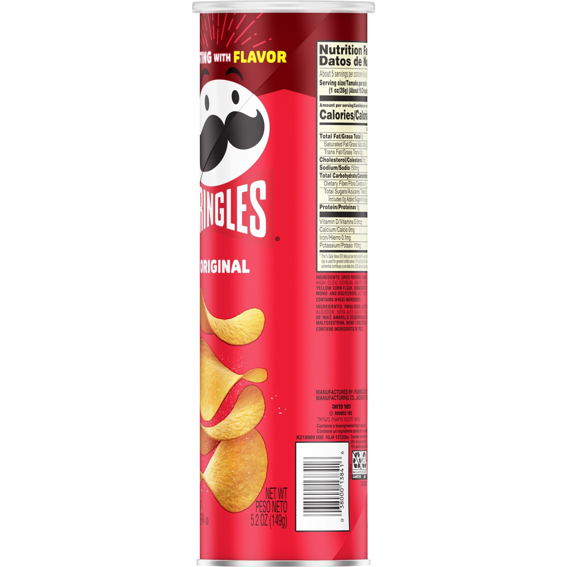 Pringles, Potato Crisps Chips, Original, 5.2 Oz (Pack of 6)