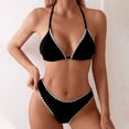 thumbnail image 2 of Women's Solid Color Lace Triangle Bikini Set Halter Adjustable Ties Backless Two-Piece Swimsuit Black XL(XL), 2 of 7