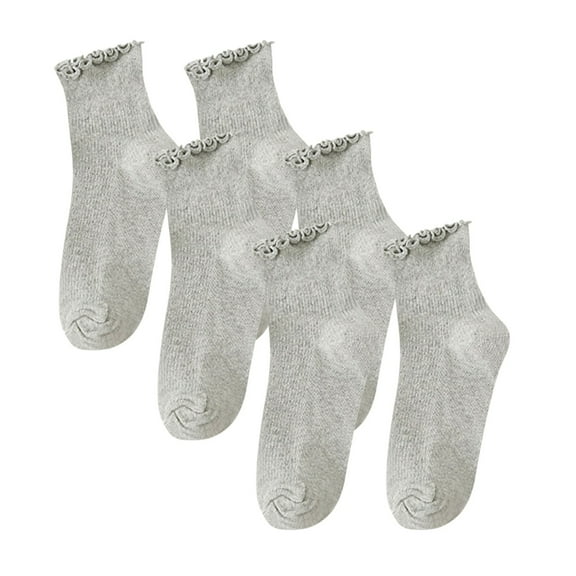 NTACZA Cotton Women Socks Size 10-13 Crew Gray 3 Pairs Socks Womens Ruffle Soft Cute Socks Free Size