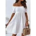 thumbnail image 5 of Women'S Summer Lantern Sleeves Ruffled Off Shoulder A-Line Dresses White L, 5 of 9