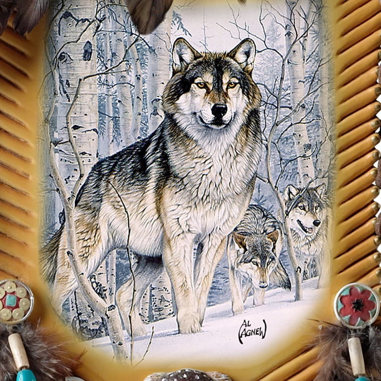 アンティークアニマルデカールウォールプラーク The Bradford Exchange Al Agnew Sacred Sentinels Wolf Art Wall
