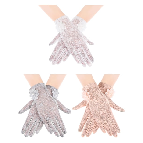 Guantes de encaje Skylety para mujer cortos con estampado floral para fiesta de té x3