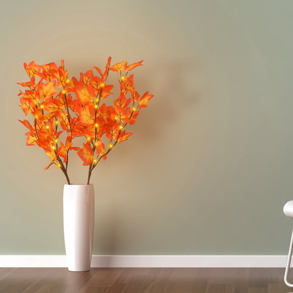 2-Pack Lighted Maple Leaf Branches, 29.5" Fall Decor Stems with Warm White LED Lights, Battery-Powered Autumn Decoration for Thanksgiving, Home, Table Centerpiece