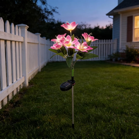 Solar Flower Lights, Solar Flowers with Blooming Pink & Yellow Orchids, Waterproof Outdoor Decorative Lights for Garden, Yard, Patio, Pathway, Lawn, Flowerbed, Grave, Cemetery Decor
