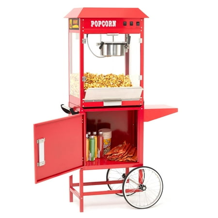 

Popcorn Machine Cart with 8 Oz Kettle Vintage Movie Theater Commercial Popcorn Machine with Interior Light - Red