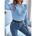 thumbnail image 5 of Cable Knit Striped Sweater for Women Crew Neck Oversized Long Sleeve Pullover Fall Winter Sweater Blue M, 5 of 8