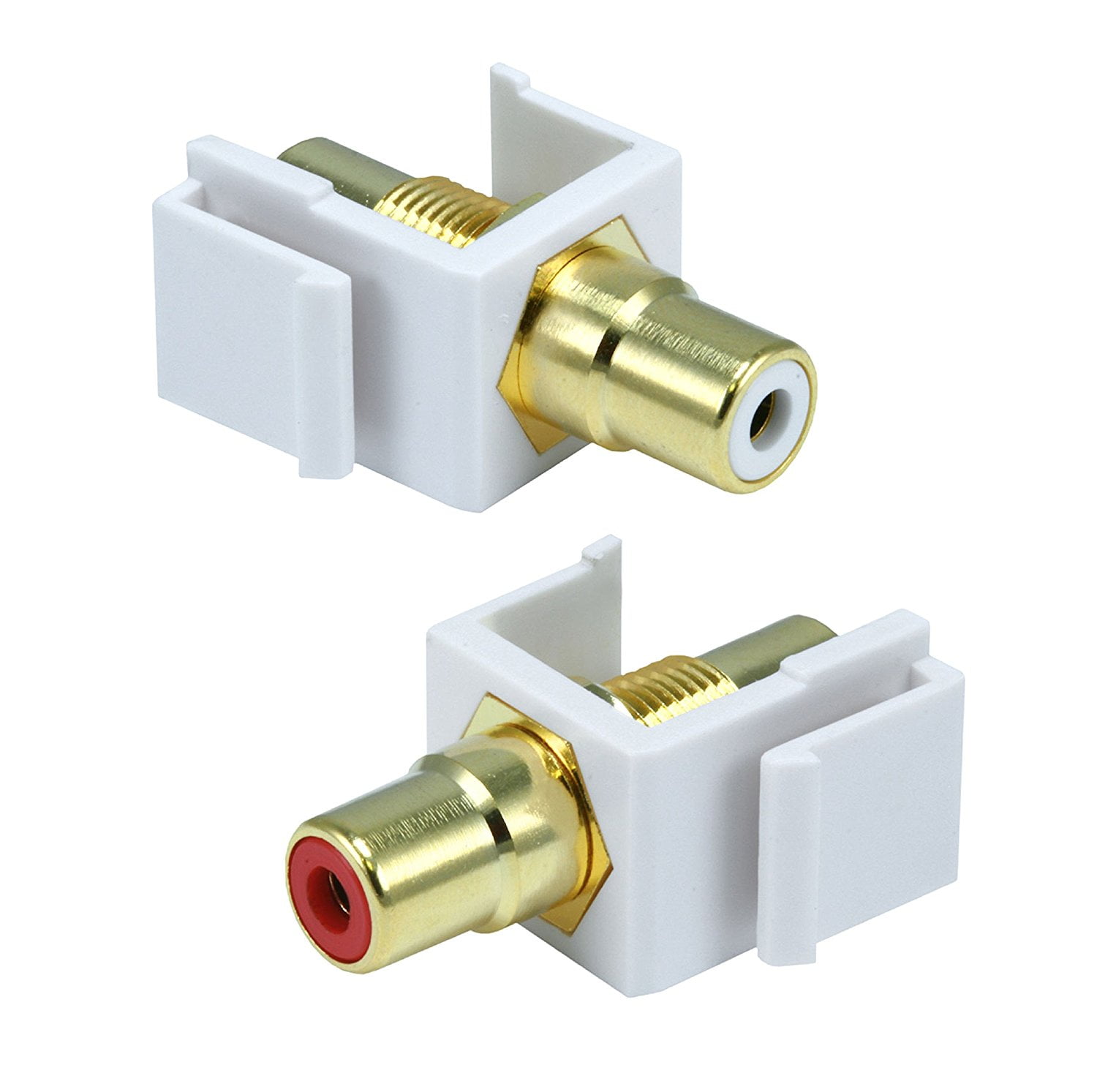 ( 2 Pc ) WHITE KEYSTONE RCA AUDIO CONNECTORS RED & WHITE COUPLER INSERT
