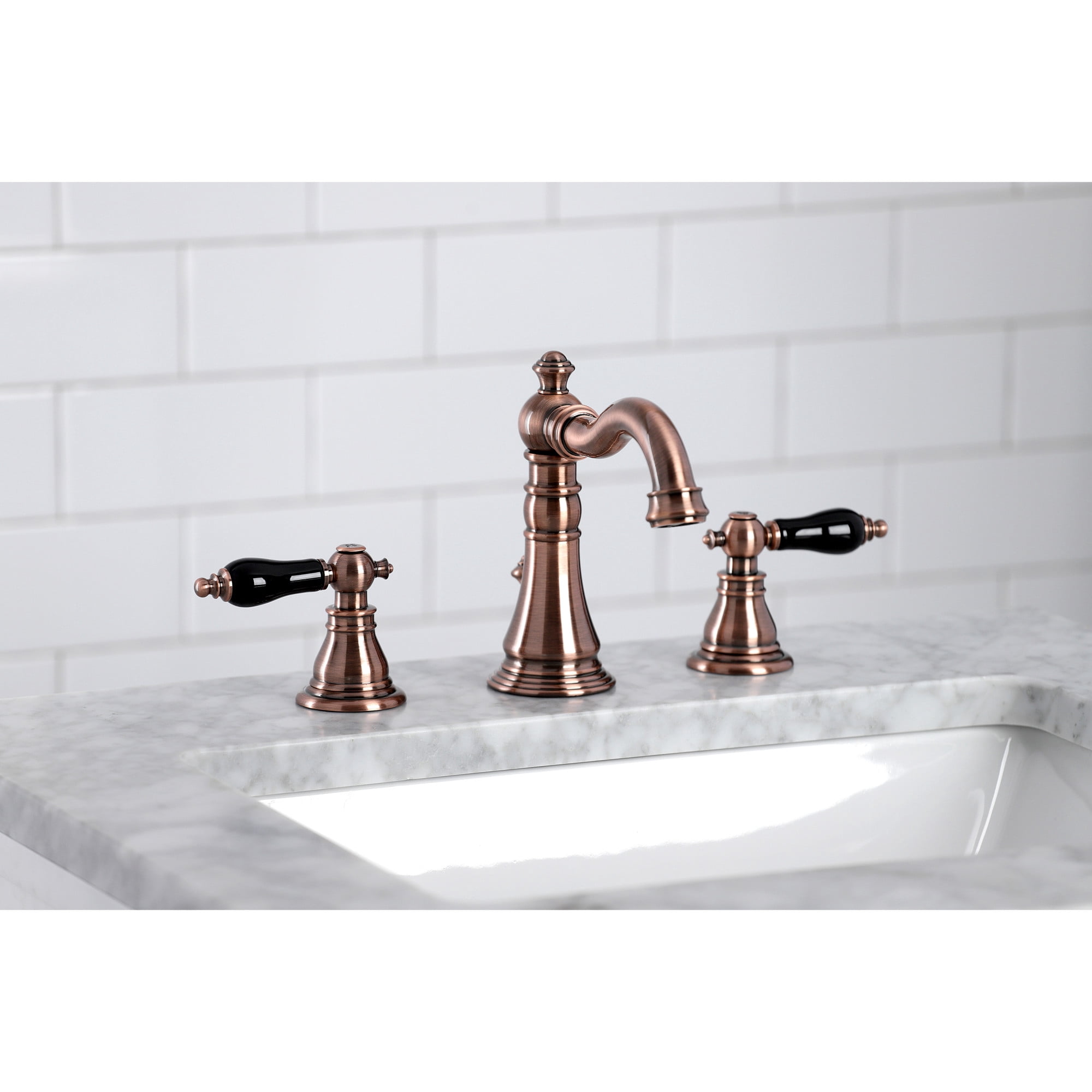 Kingston Brass FSC197AKLAC Duchess Widespread Bathroom Faucet with Brass Pop-Up, Antique Copper