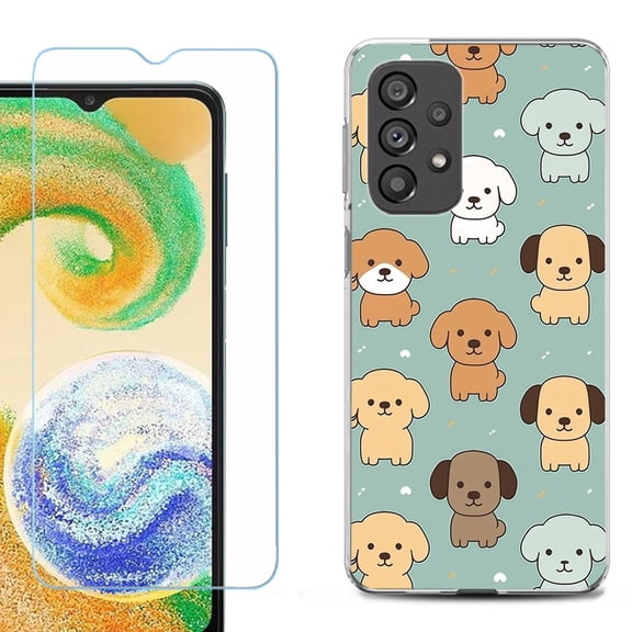 Shockproof Fashion Phone Case for Samsung Galaxy A23 5G, with Tempered Glass Screen Protector, by OneToughShield ® - Puppies