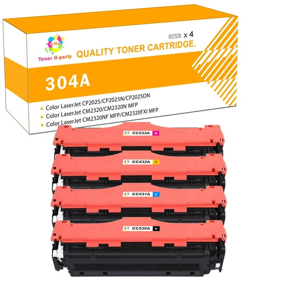 Toner H-Party 4-Pack Compatible 304A Toner Cartridge for HP CC530A Color LaserJet CP2025 CP2025N CP2025DN CM2320 CM2320N-MFP CM2320NF-MFP CM2320FXI-MFP Printer Ink