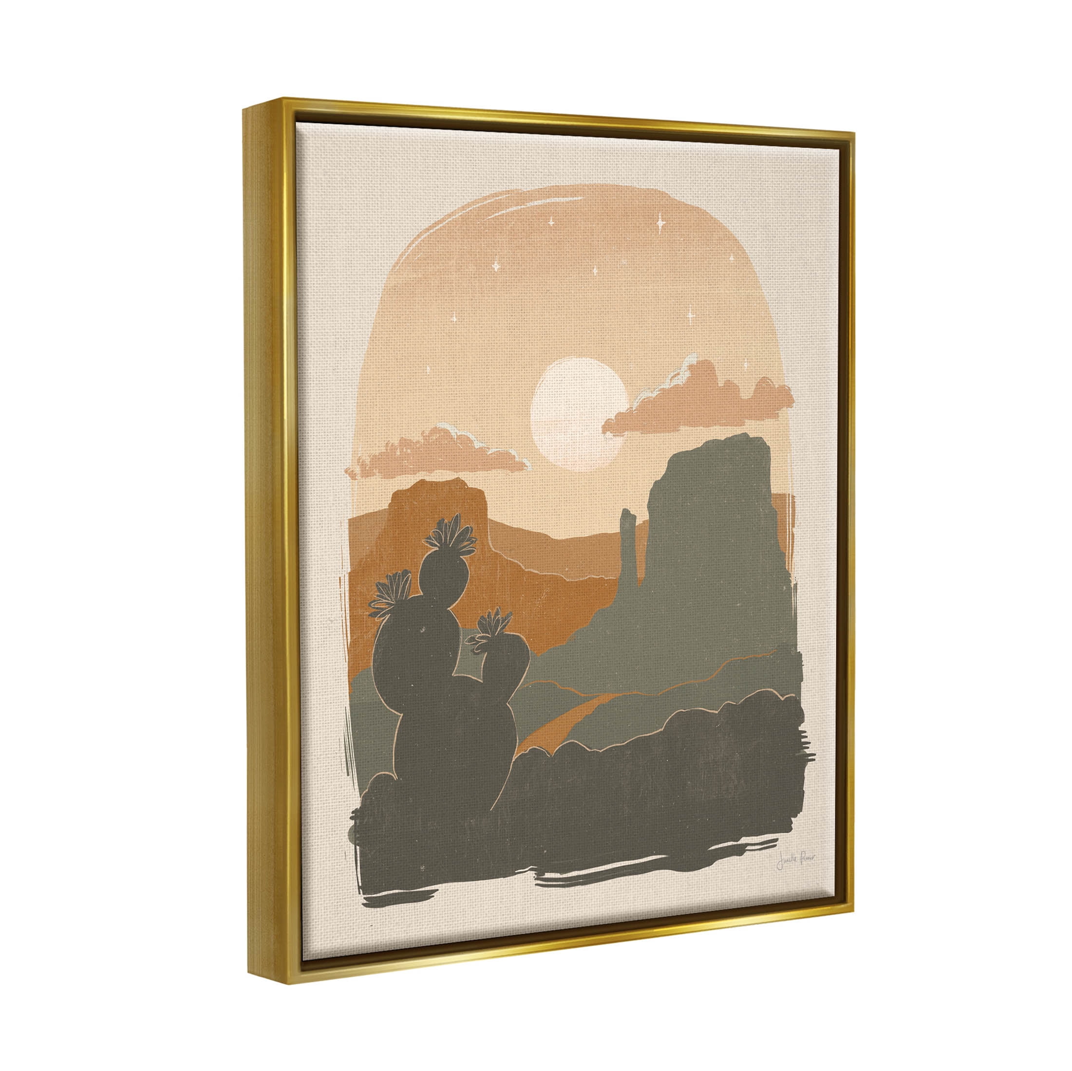 Stupell Industries Sunset Desert Canyon Silhouette Graphic Art Metallic Gold Floating Framed Canvas Print Wall Art, Design by Janelle Penner