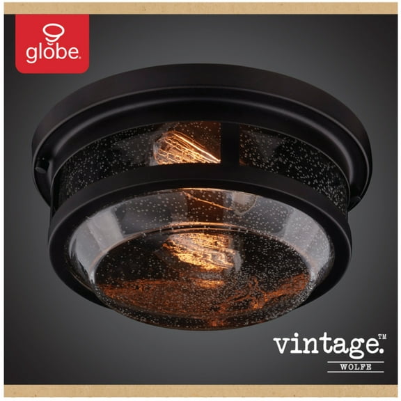 Globe Electric Vintage Wolfe 2-Light Bronze Dimmable Outdoor Flush Mount Ceiling Light