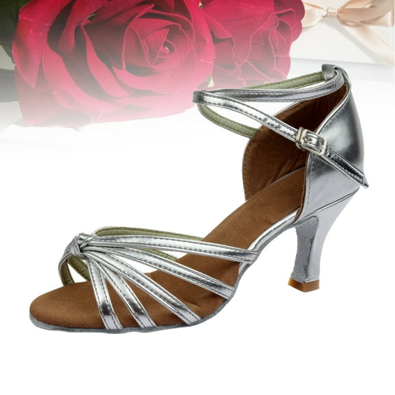 GOOHOCHY 1 Pair of High-heeled Shoes Knotted Strap High Heels Latin Dancing Shoes for Lady - Size 39 (Silver)