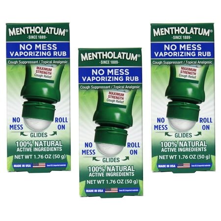 Mentholatum No Mess Roll On Vaporizing Rub, 1.76 oz (3 Pack)