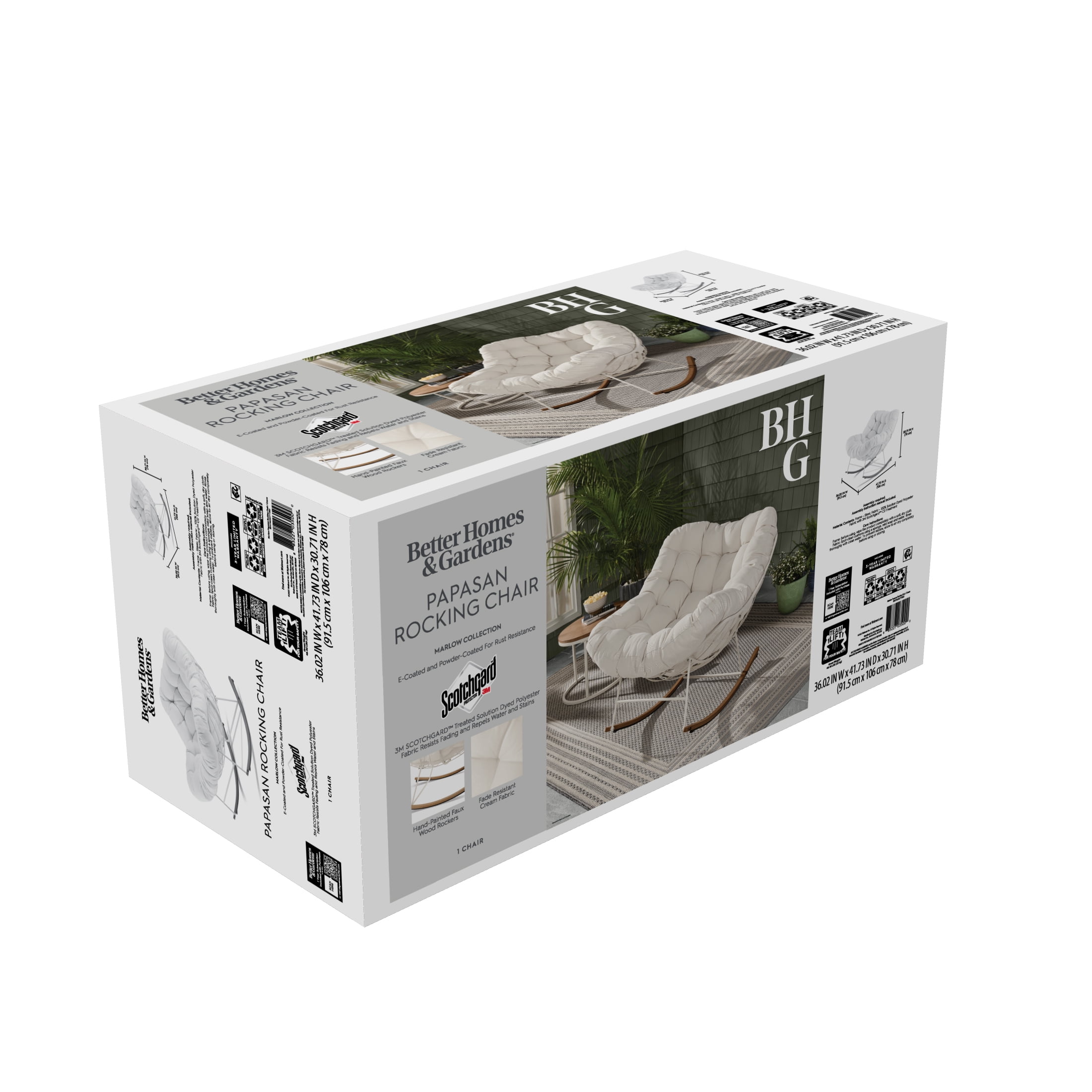 Better Homes & Gardens Marlow Papasan Outdoor Rocking Chair, Cream