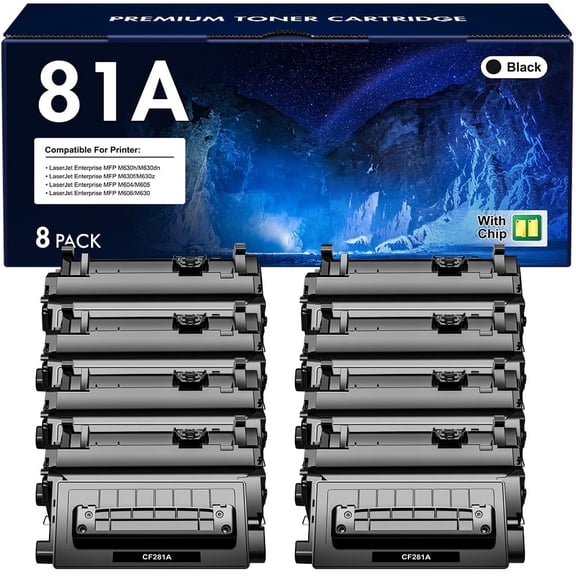 81A Toner Cartridge 8-Pack Toner for CF281A 81A CF281X 81X Enterprise MFP M605 M604 Toner M604N M604DN M605N M605DN M605X M630 M606 M630h M630dn M630z Printer (Black, 8-Pack)
