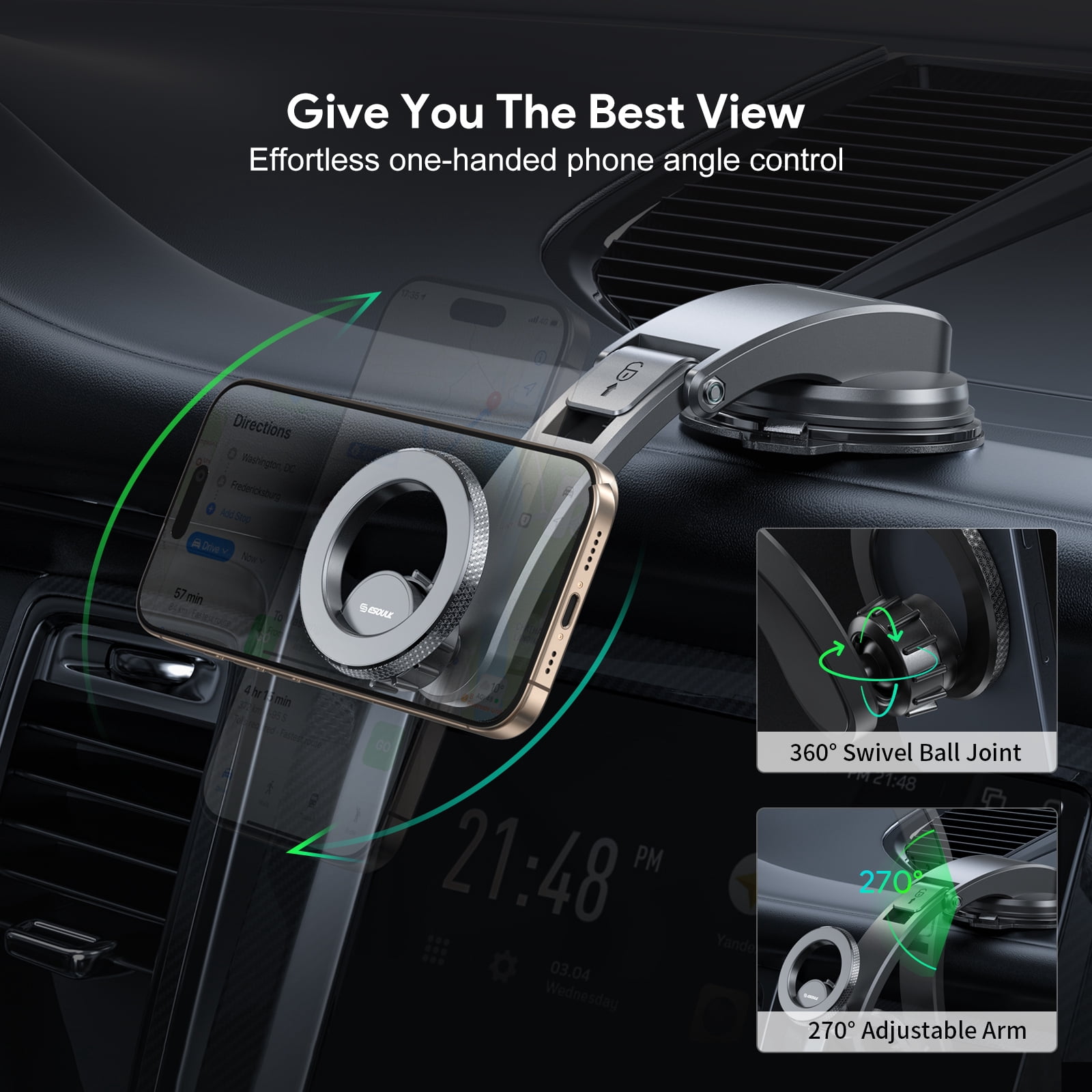 MagSafe Compatible Suction Cup Magnetic Car Dashboard Phone Mount - Black