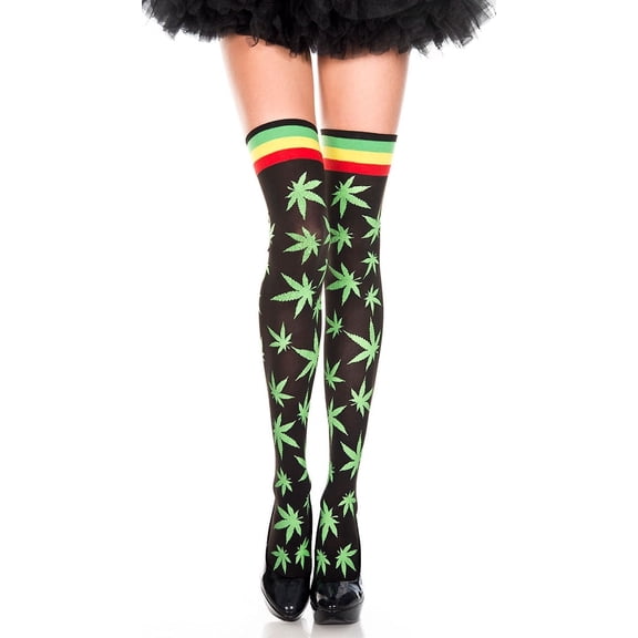 Music Legs Women's Women's Leaf print thigh hi with striped top 4277-AS SHOWN