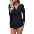 thumbnail image 2 of Women V Neck Tee Shirts, Womens Fashion Zipper Buttons Long Sleeve Blouse T-Shirt Pullover Henley Solid Shirt, 2 of 5
