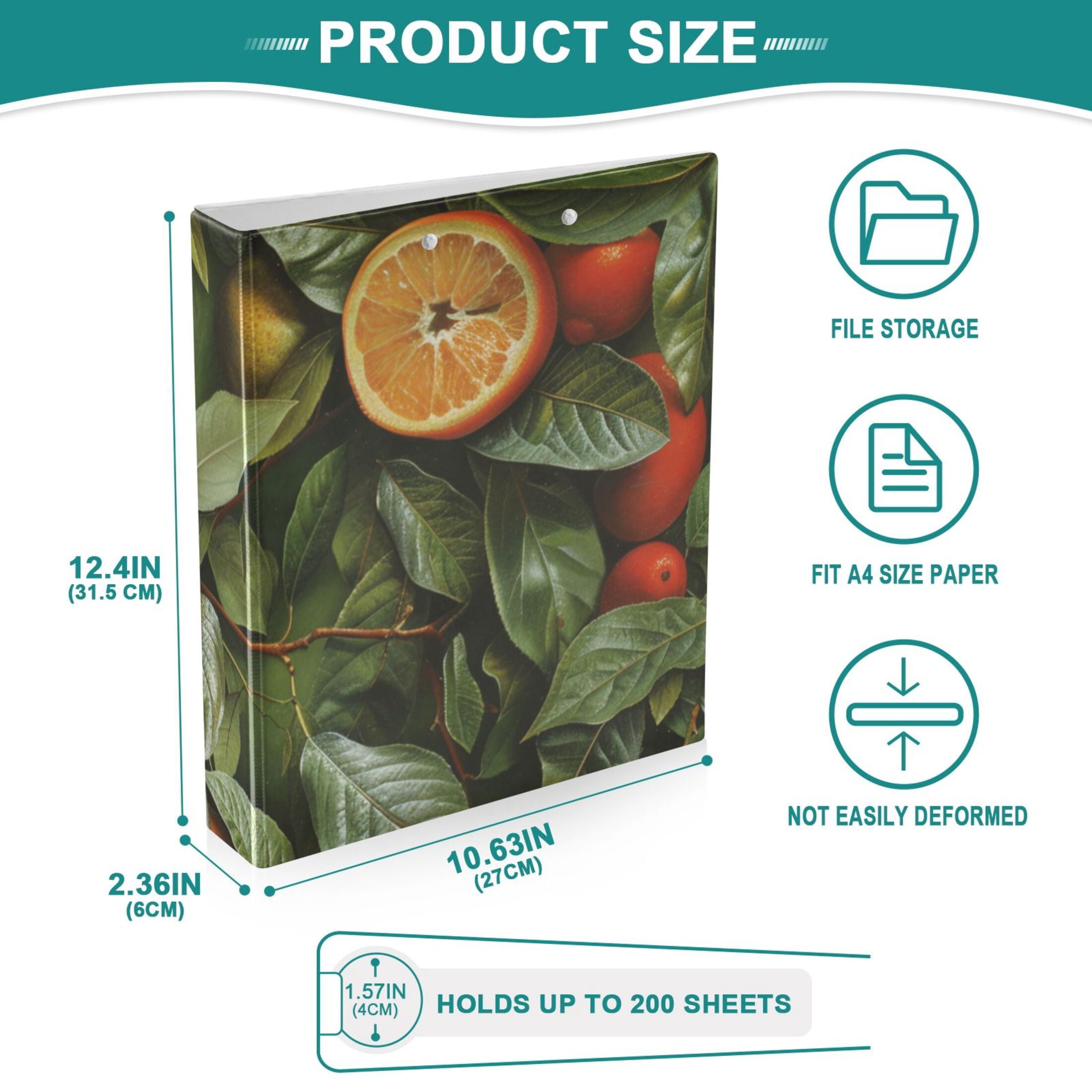 Oranges Leaves 3 Ring Binders 1.5 inch Hardcover File Folders with Interior Pockets A4 Size Organizer for School Office Hospital