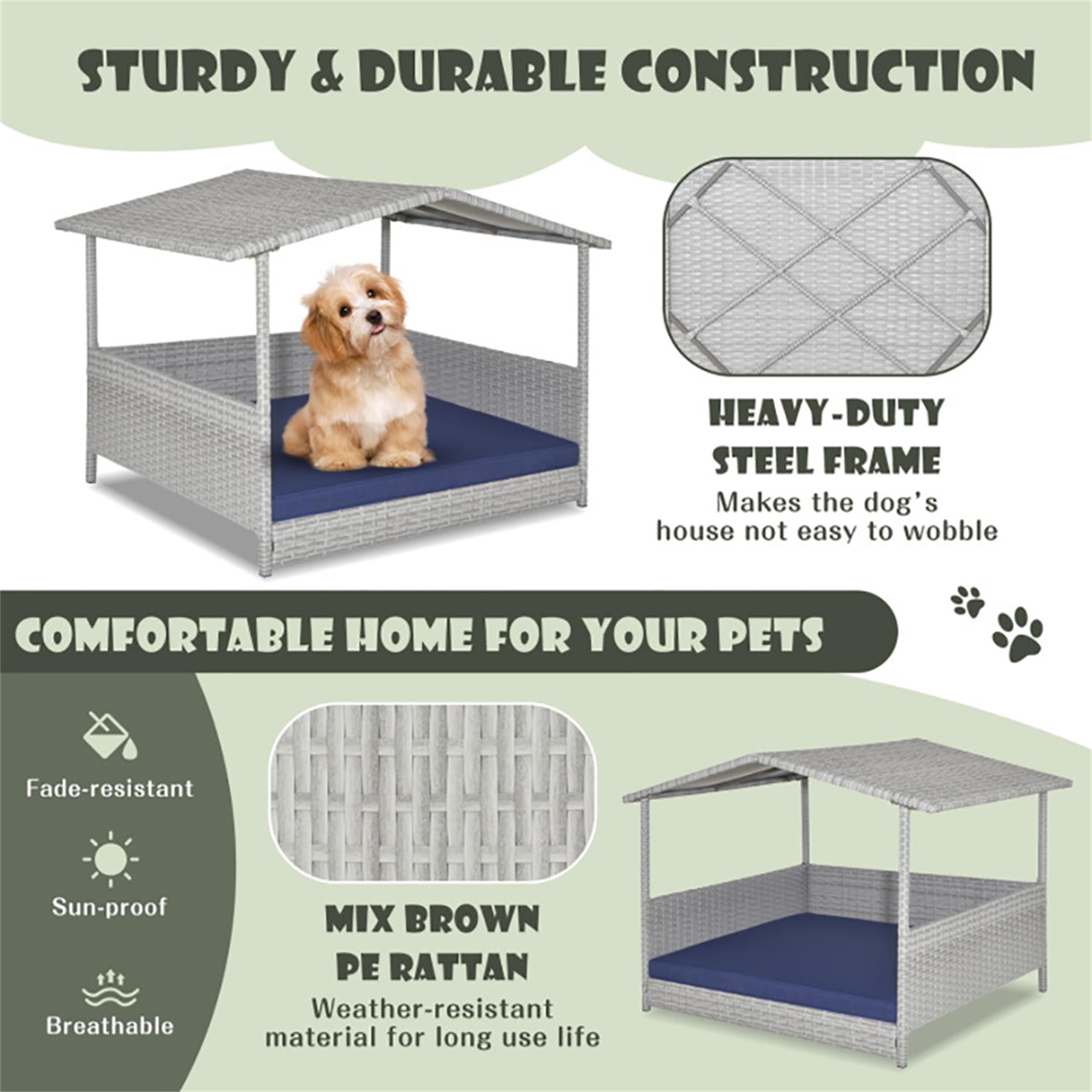 Pefilos 38" Pet Bed for Cat and Dog with Cushion Cover, Outdoor Weatherproof Roof PE Wicker Dog House Furniture, Dog Bed with Canopy, Brown Pefilos 38" Pet Bed for Cat and Dog with Cushion Cover, Outdoor Weatherproof Roof PE Wicker Dog House Furniture, Dog Bed with Canopy, Brown