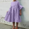thumbnail image 2 of Tranfacy Robe d'Été pour Filles, Robe à Manches Courtes pour Filles, Robe Unie pour Enfants de Moyenne à Grande Taille, Robe Plissée Décontractée à Col Rond à Manches Mi-Longues, 2 of 4