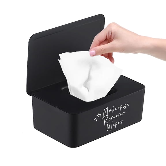 Make Up Remover Wipes Wipes Dispenser for Bathroom Black Wipes Dispenser Non-Slip Refillable Wipes Container with Sealing Lid Wipe Holder for Fresh Wipes, 7.28x4.80x2.75 inch