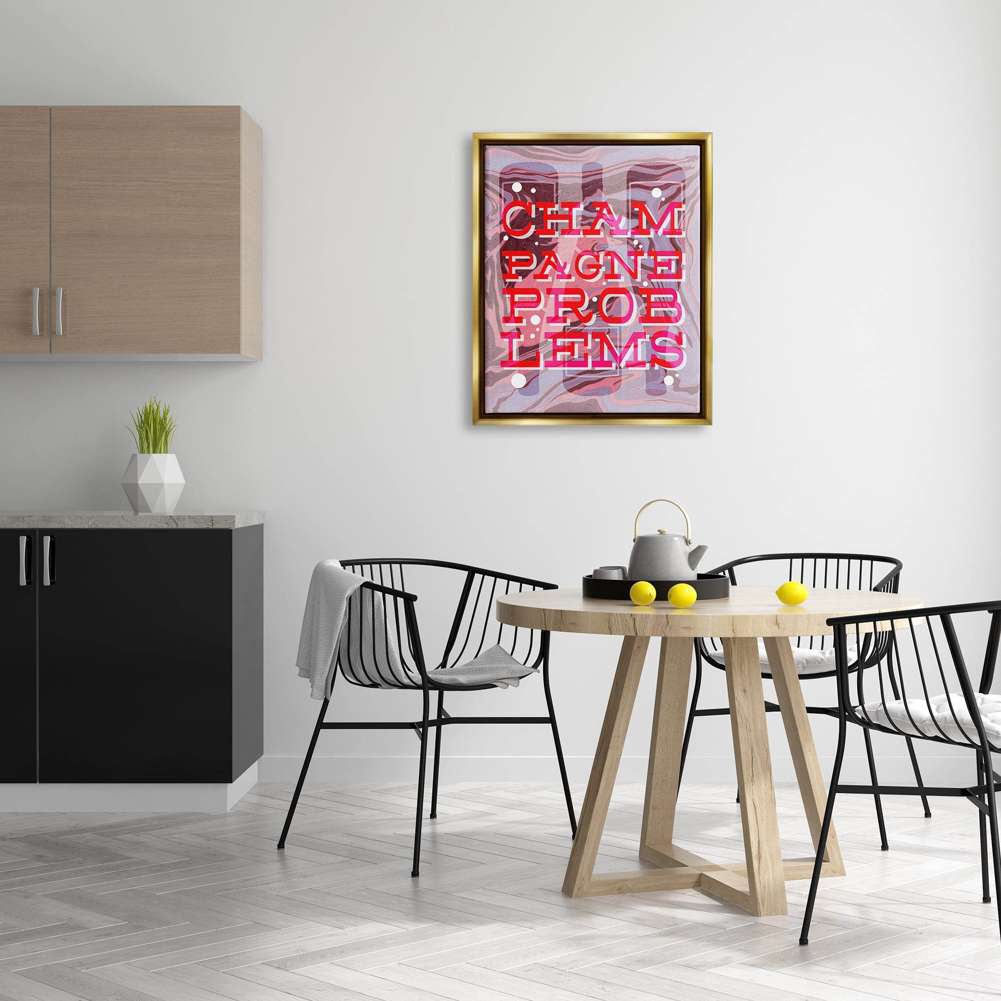 Stupell Industries Champagne Problems Bold Phrase Food & Beverage Painting Gold Floater Framed Art Print Wall Art