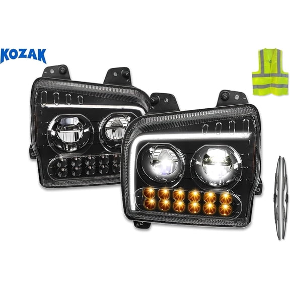 KOZAK Compatible with W990 2018-2026 LED DRL Sequential Turn Signal Headlights Black Set