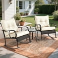 thumbnail image 2 of Outdoor Conversation Set of 3, Outdoor Patio Rocking Chair Set with Cushions & Coffee Table, All Weather Wicker Patio Furniture Set, Ideal for Patio, Poolside, Yard, Deck, Coffee Bar, 2 of 8