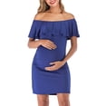 thumbnail image 2 of Qarigey Vestido de mujer Vestido de manga corta con hombros descubiertos Vestido de embarazada Falbala Tela de verano Prendas para la parte inferior del cuerpo azul SG Qarigey AP002176-12, 2 of 6