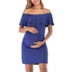 thumbnail image 3 of Vestido de mujer Vestido de embarazada de manga corta con hombros descubiertos Falbala Summer Cloth, Azul, XL Monstrate AP002176-12, 3 of 7