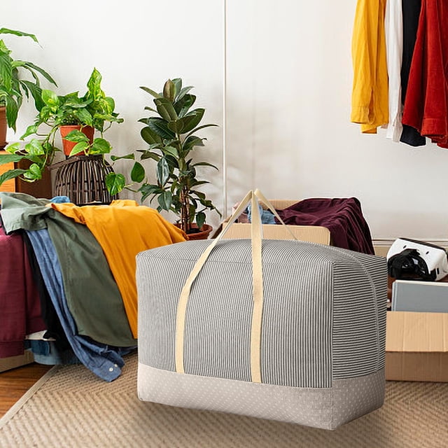 Quilt Storage Bag, Linen Material, Thickened Durable, Washable Soft, Moving Organizer, Quilt Fabric Box, For Home, Travel, 40x30 Inches, Heavy-Duty Linen, Storage Container, Household Akmoler