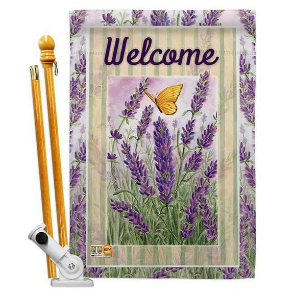 Breeze Decor BD-FL-HS-104090-IP-BO-D-US17-AM 28 x 40 in. Lavender Spring Floral Impressions Decorative Vertical Double Sided House Flag Set with Pole Bracket & Hardware