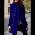 thumbnail image 4 of Abrigo Cruzado de Invierno para Mujer, Elegante Abrigo Tipo Gabardina de Mezcla de Larga con Cuello de Solapa y Botones Azul S, 4 of 6