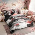 thumbnail image 2 of Manfei Ink Wash Red Sunset Temple Bedding Comforter Set for Girls Women, Chinese Landscape Queen Bedding Sets, Black Red, Black Reversible7 Pieces, 2 of 6