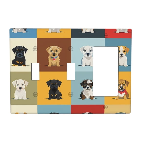 Cute Doggie Switch Cover Decorative Wall Plate 3-Gang 2-Toggle 1-Decor Standard Size