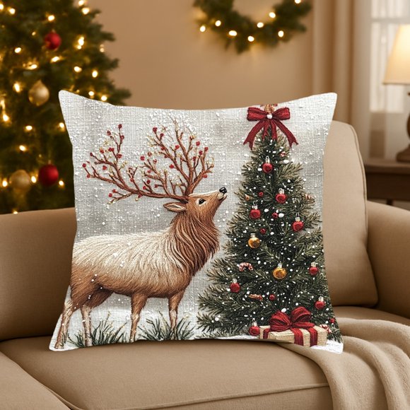 Fundas de Almohada Navideñas de 45 X 45 Cm, Decorativas, con Tela Suave y Cremallera Oculta para Decoración Del Hogar.