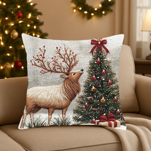Fundas de Almohada Navideñas de 45 X 45 Cm, Decorativas, con Tela Suave y Cremallera Oculta para Decoración Del Hogar.