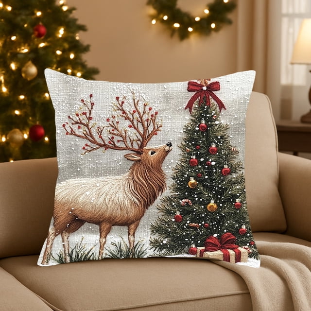 Fundas de Almohada Navideñas de 45X45 Cm (17,7X17,7 Pulgadas), Fundas Decorativas de Algodón con Cremallera Oculta | Decoración Festiva para El Hogar - 1 Unidad