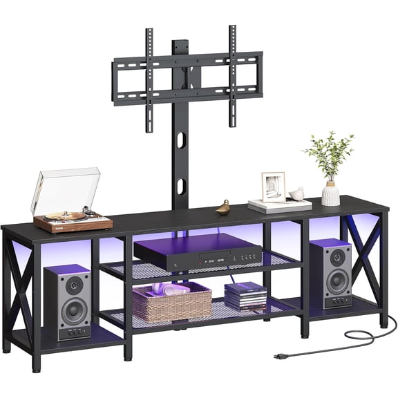 TV Stand with Mount & Power Outlet, LED Entertainment Center for 32-75 inch TVs, Cabinet with 3-Tier Storage for Living Room, Bedroom