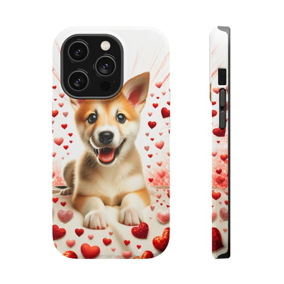 DistinctInk Tough Case for Apple iPhone 15 PRO (6.1" Screen), Compatible with MagSafe Charging - Valentine's Day Canaan Dog Puppy