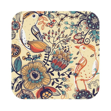 

Balery 6 Pcs Floral With Birds And Fantasy Flowersleather Coasters Set Drink Table Cup Coasters For Living Room Kitchen Coffee Decor